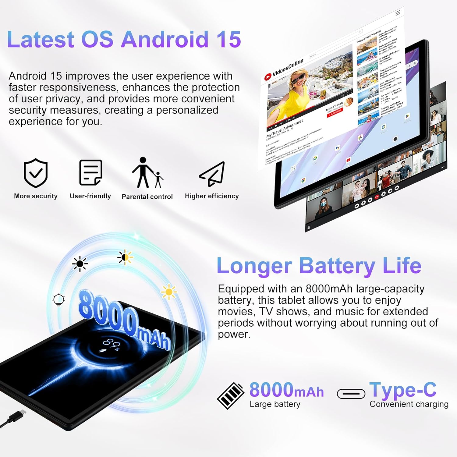 2026 Tablet 10 inch Android 15 Tablets 30GB RAM 128GB ROM 1TB Expand, 8000mAh Octa-Core Tablet with Drop-proof Case, Gemini AI, HD IPS Display, GPS, 5G WIFI, Split-screen, Widevine L1 -Metal Rose Red