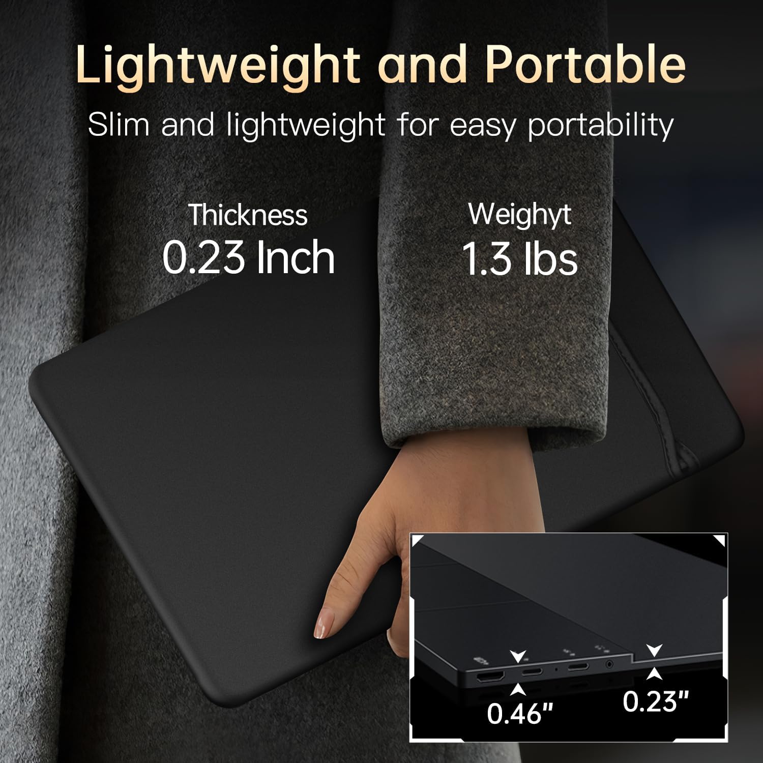 4K Portable Monitor OLED 3840×2400p, 14' Ultra Slim Travel Monitor, 400+ Nits |100% DCI-P3 | 1000000:1 Contrast, HDMI USB C External Screen for Laptop Mabook PC