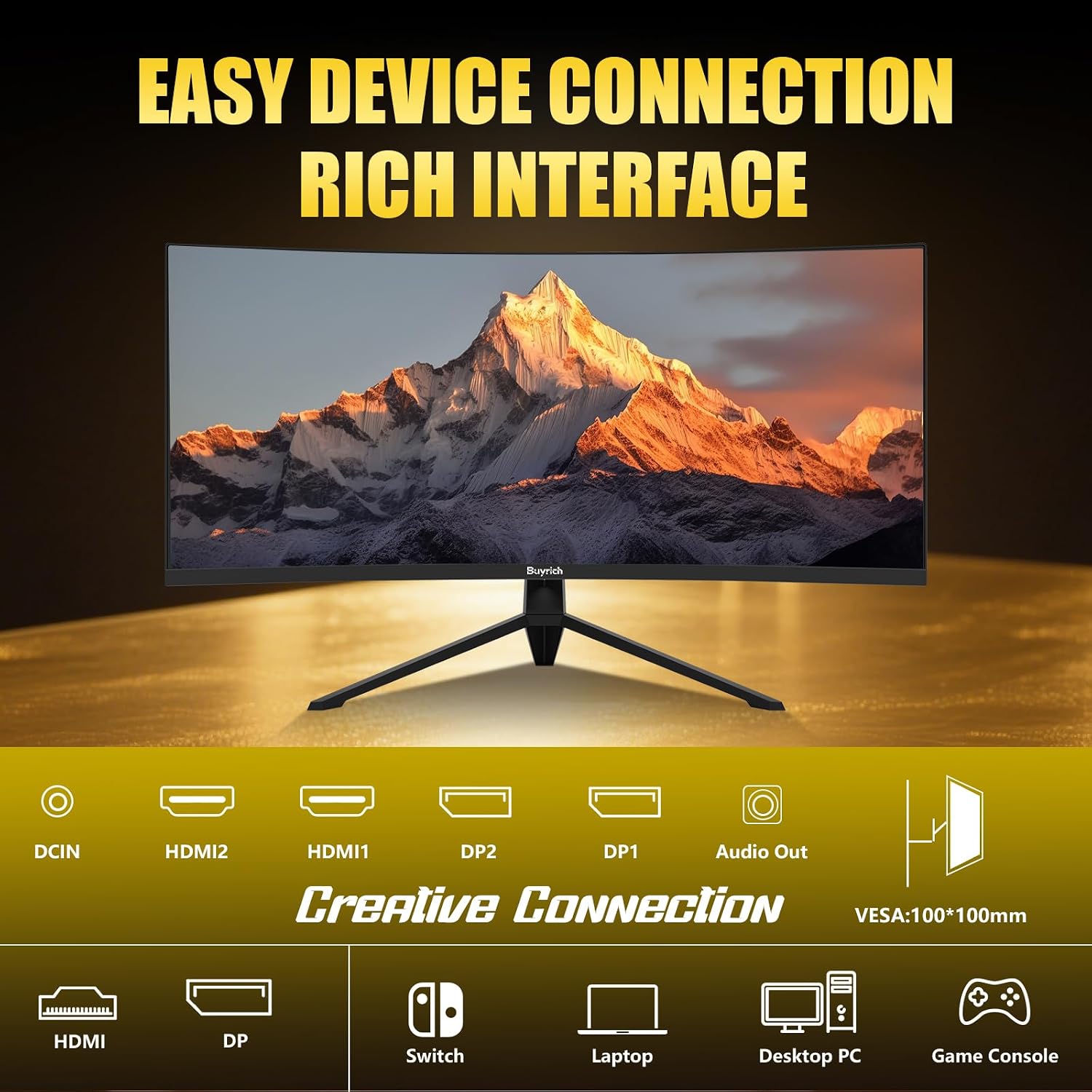 34 Inch Curved Gaming Monitor, 240Hz Refresh Rate, UWQHD (3440x1440), 1500R, 1ms MPRT, 3000:1 Contrast Ratio, Sturdy Metal Stand, VESA Mountable, for PC Gamer and Immersive Gameplay