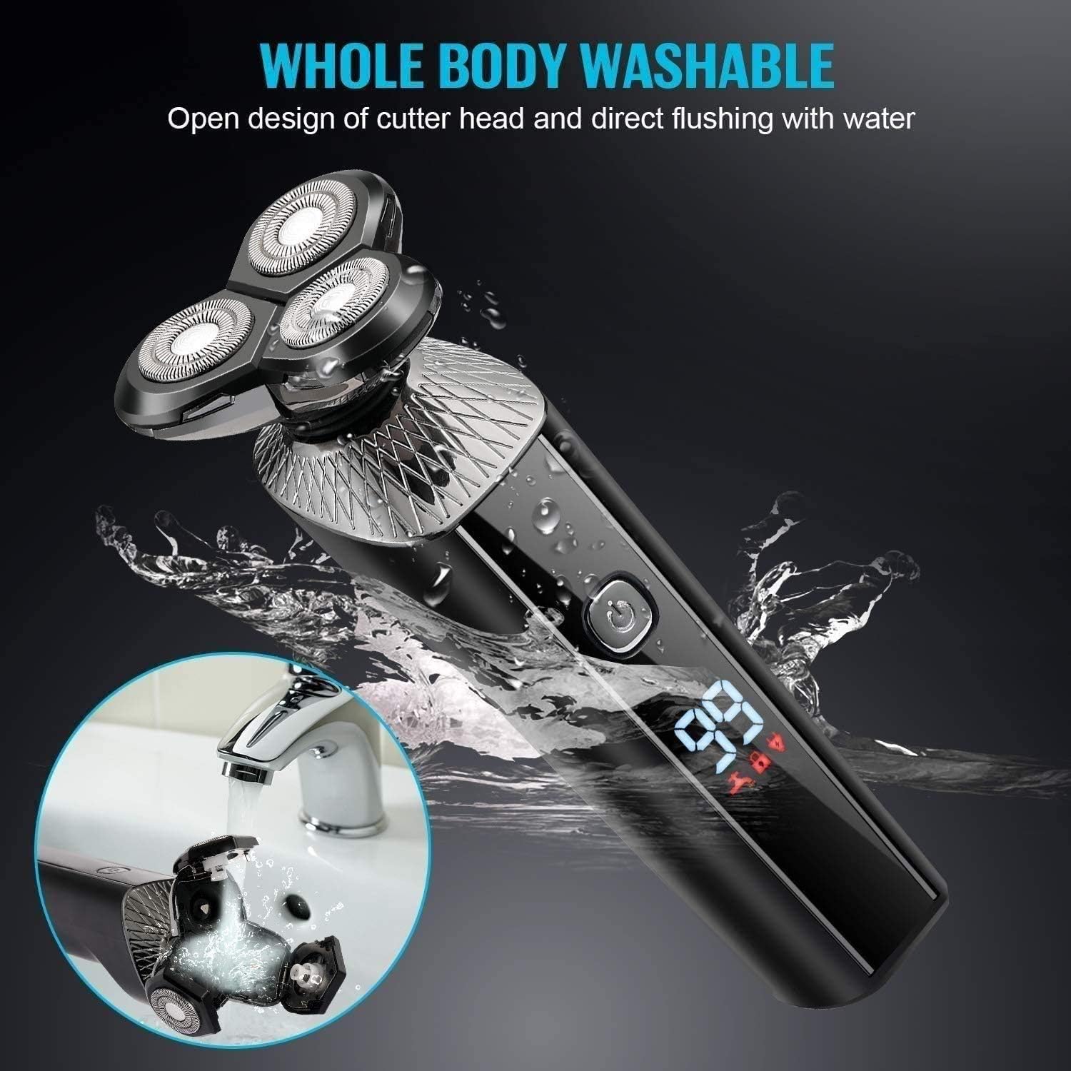 Electric Shaver for Men Rechargeable 4 in 1 Rotary Razors Beard Trimmer Face Shavers Waterproof Wet & Dry Cordless