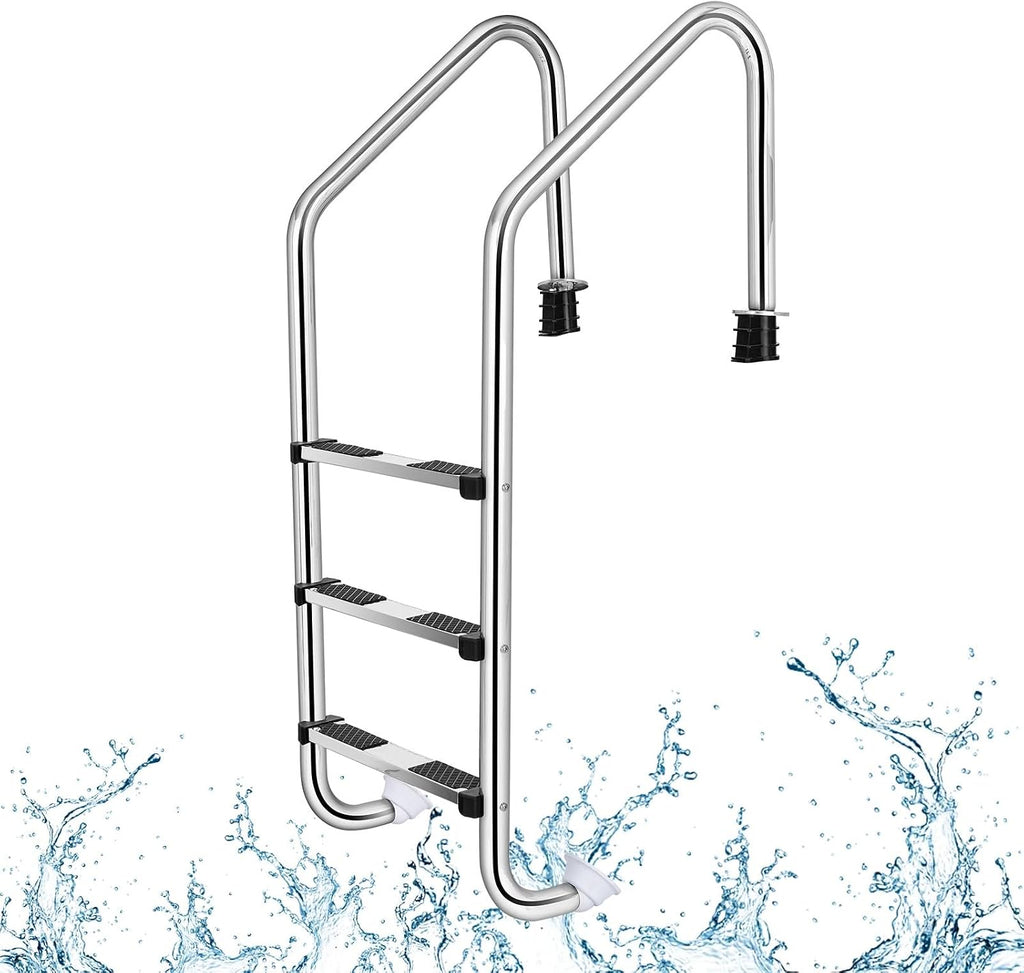 Goplus Swimming Pool Ladder, 3-Step/4-Step In-Ground Stainless Steel Step for Indoor/Outdoor Pool, Heavy Duty Non-Slip Ladder, Easy Assembly (3-Step)