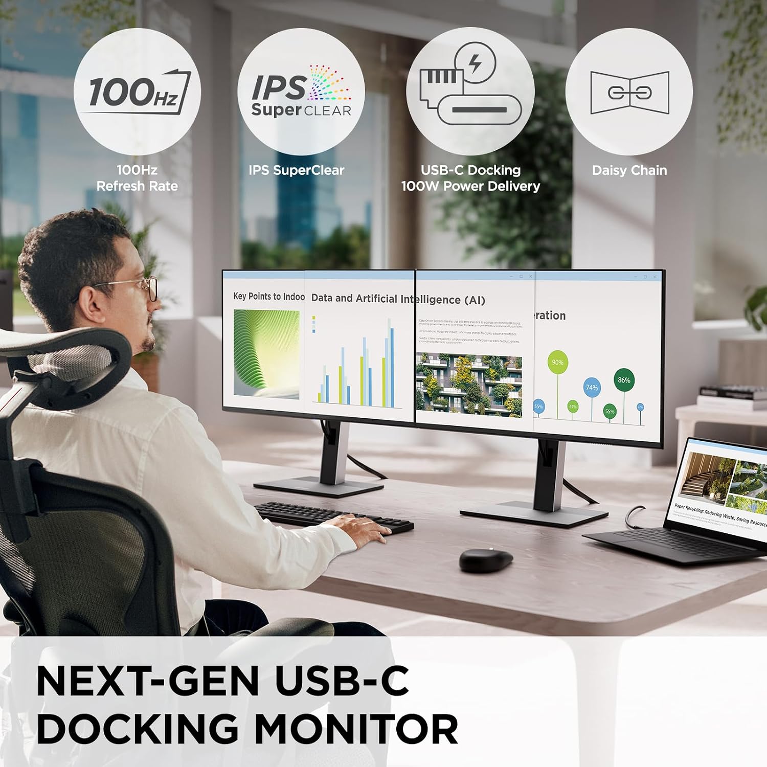 ViewSonic VG2458 24 Inch 1080p Docking Monitor, IPS Display with 100W USB-C for Smooth Home and Office Productivity, Full Ergonomic Adjustability, RJ45, HDMI, 5-Port USB Hub, and DisplayPort Inputs