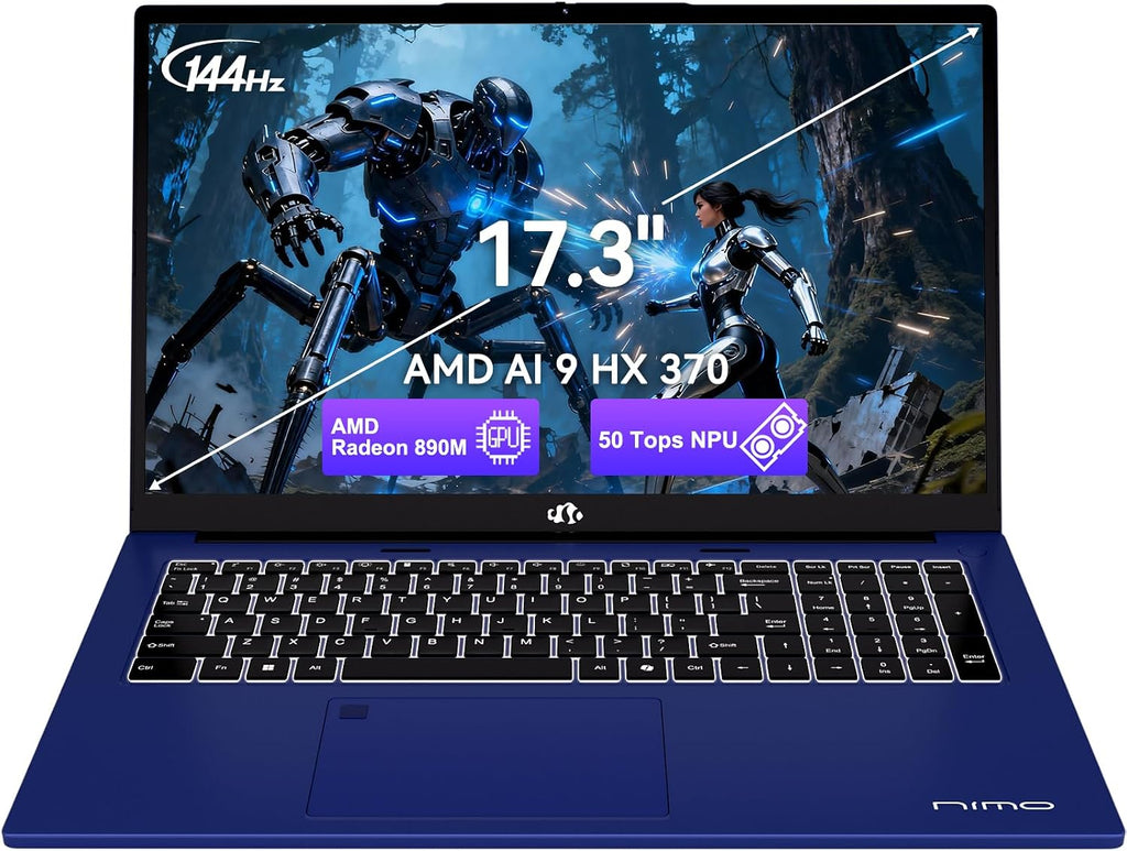 NIMO AI Copilot+ PC Business-Laptop, 17.3' Laptop, AMD Ryzen AI 370(12C/24T, 50 Tops NPU), Radeon 890M, 32GB RAM 2TB SSD, 144Hz, PD 100W USB-C 4.0, AI-PC with Wi-Fi 6E for Working Business Creation