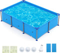 Goplus Above Ground Swimming Pool, 8.5'x6'x26'' Metal Frame Pool Set w/PVC Fabric, 3 Stoppers, Drainage Valve Connector, for Outdoor, Backyard, Garden, Patio (8.5' x 6' Rectangle, 690 Gal, Blue)