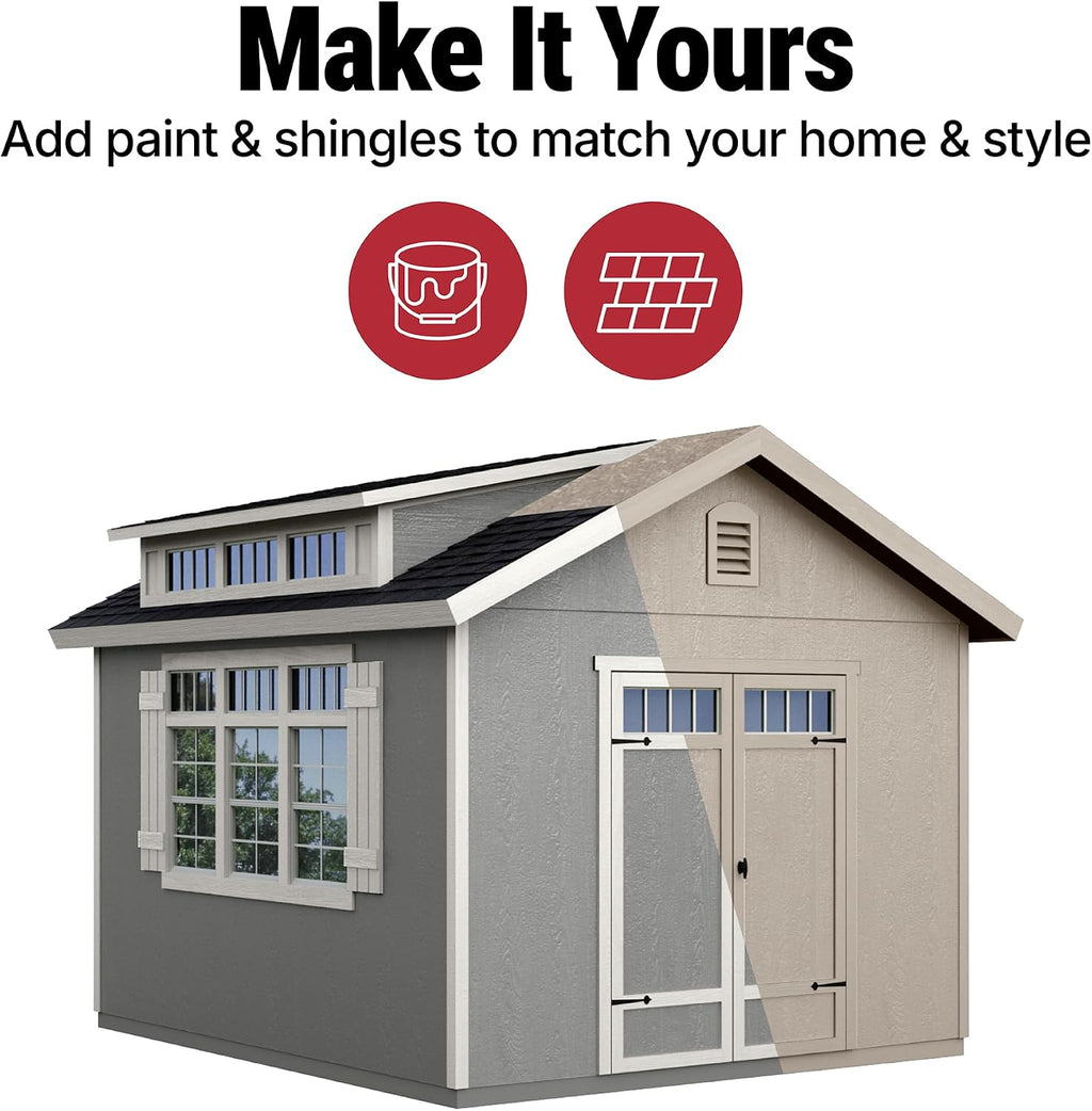 Handy Home Products Windemere 10x12 Do-it-Yourself Wooden Storage Shed with Floor, Beige