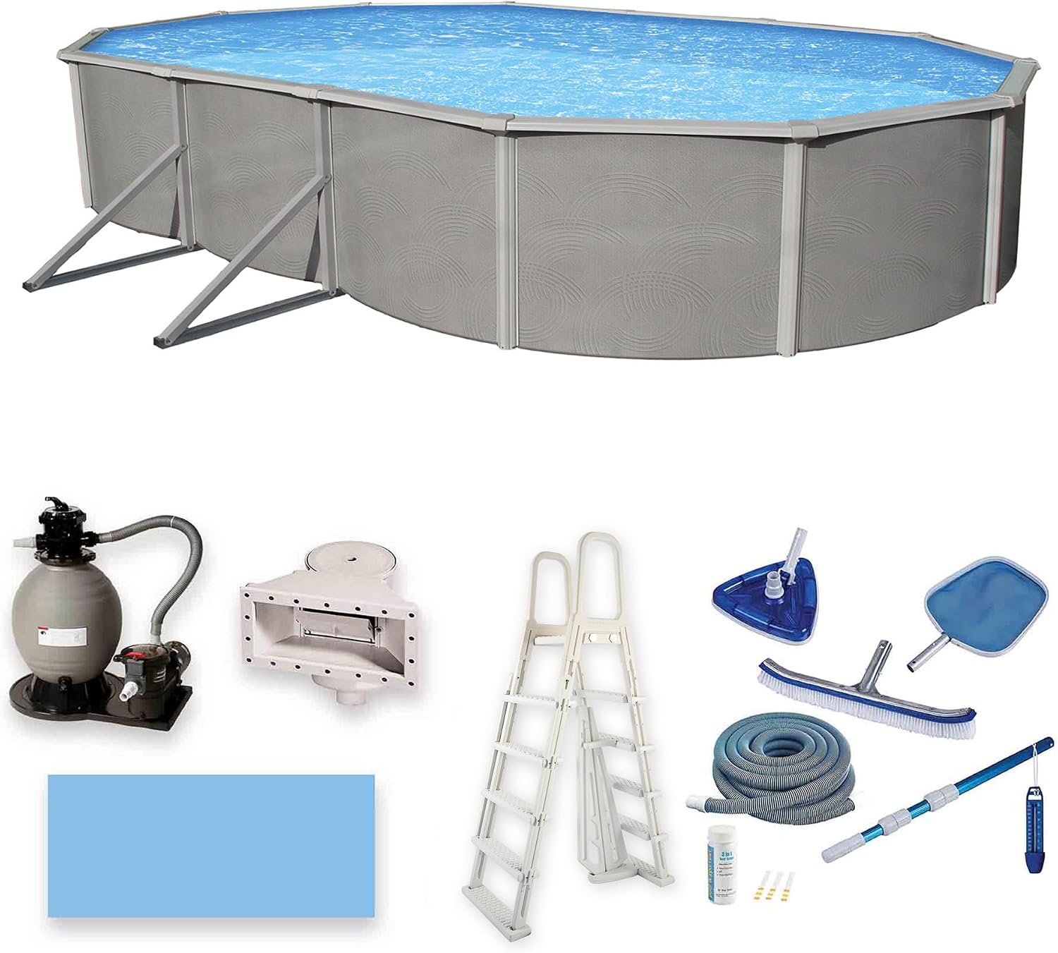 Belize 15-ft x 30-ft Oval 52-in Deep 6-in Top Rail Swimming Pool Package