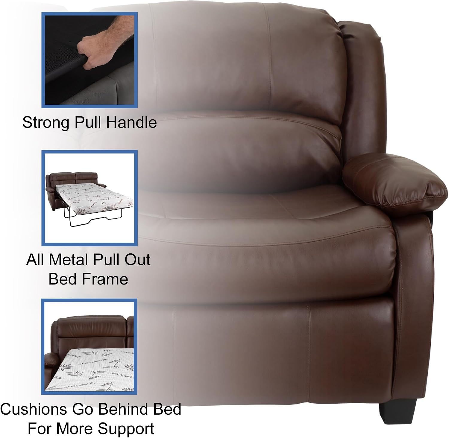 RecPro Charles Collection | 65' RV Hide A Bed Loveseat | Memory Foam Mattress | Sleeper Sofa | Pull Out Couch | RV Furniture | Slideout | Mahogany