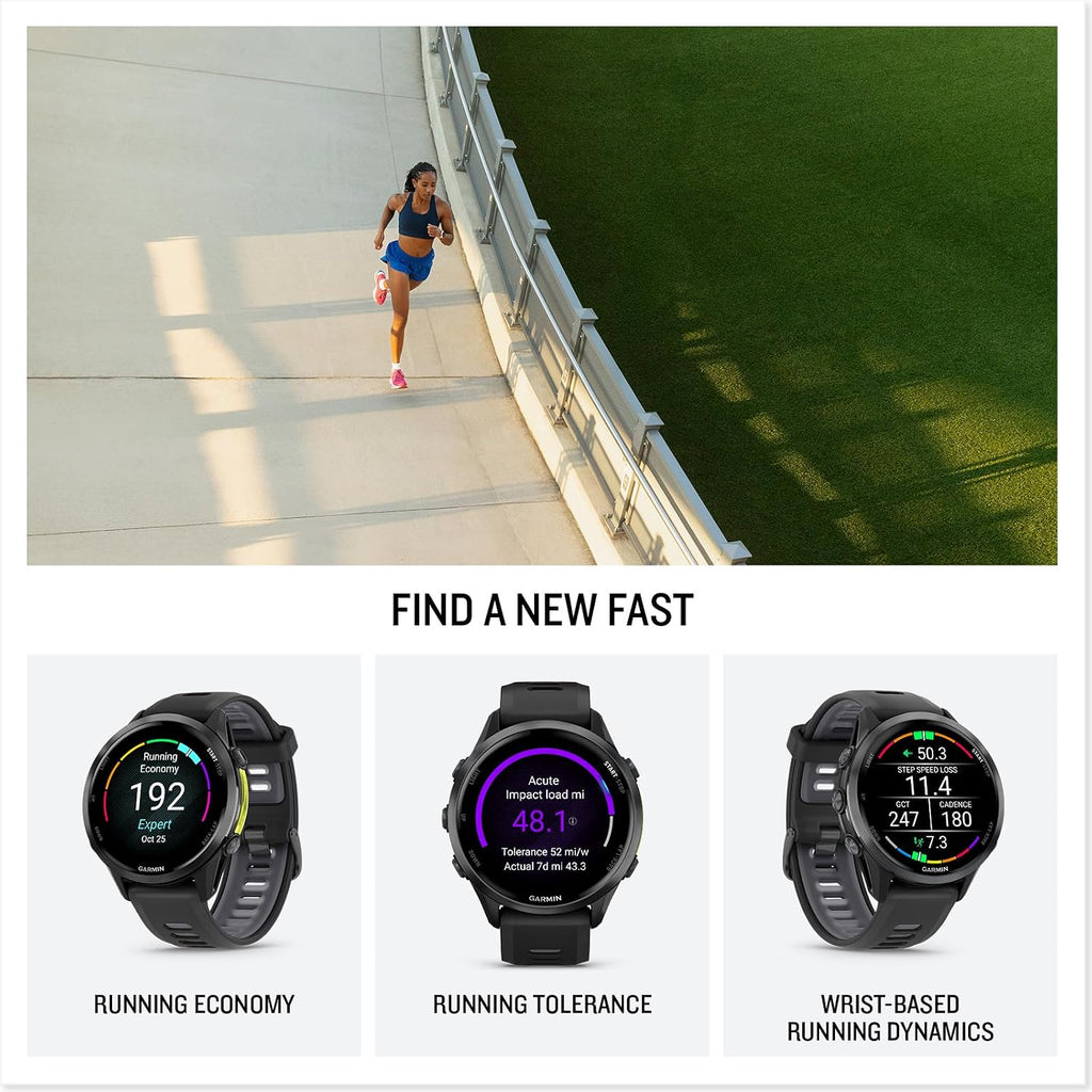 Garmin Forerunner 970 Premium Triathlon GPS Smartwatch, Titanium | Bright AMOLED Display, Built-in Mapping, Training Readiness with Signature Series Modern Power Stand Bundle
