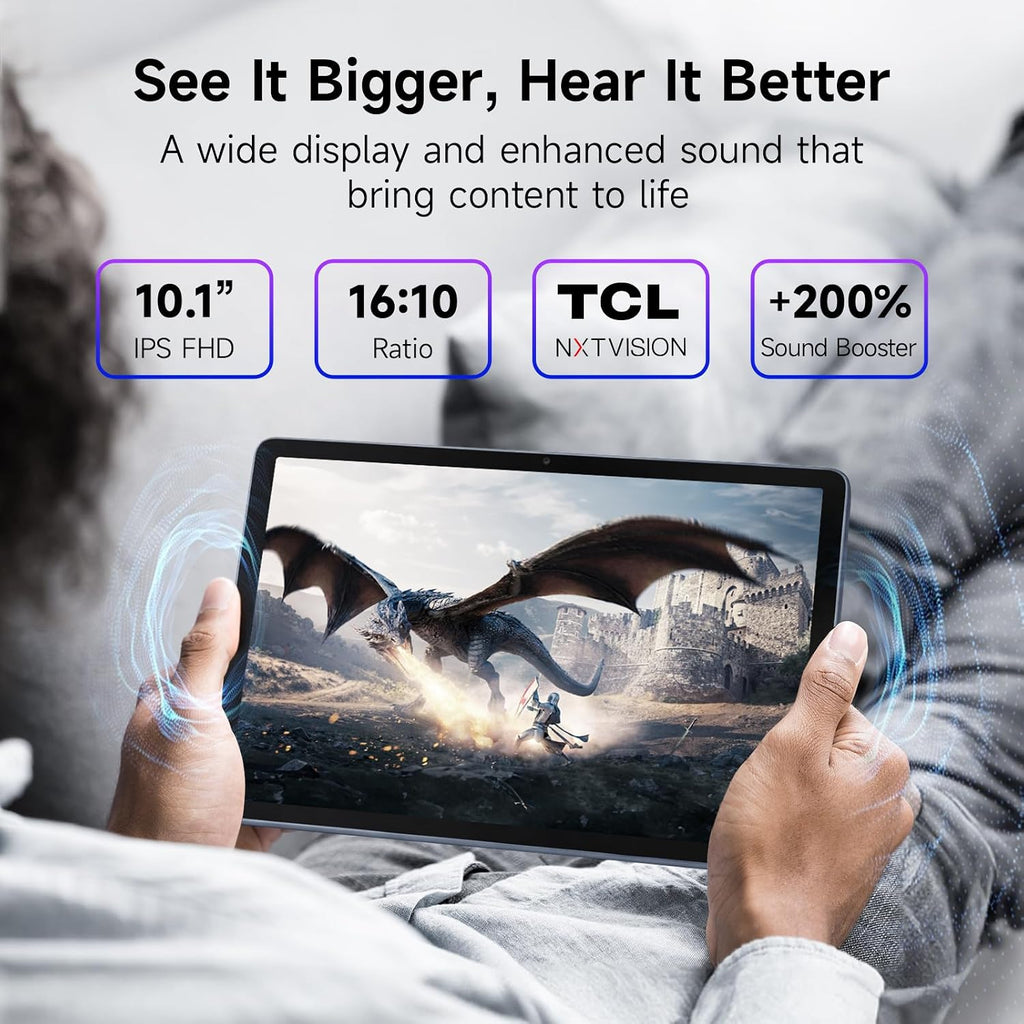 TCL TAB 10 Gen 4 Android Tablet, 10.1' FHD IPS Display, Octa-Core CPU, 12GB RAM (4GB+8GB), 128GB Storage, 6000mAh Battery, Android 15, Wi-Fi, Metal Body, Tablet for Students, Young Adults & Families