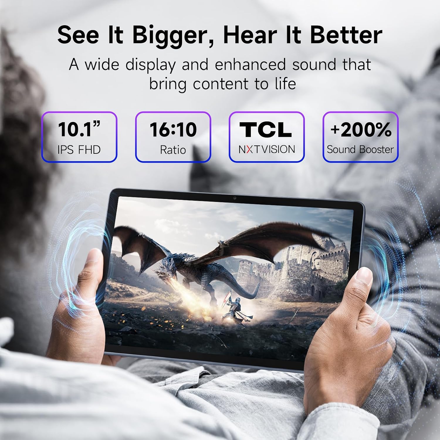 TCL TAB 10 Gen 4 Android Tablet, 10.1' FHD IPS Display, Octa-Core CPU, 12GB RAM (4GB+8GB), 128GB Storage, 6000mAh Battery, Android 15, Wi-Fi, Metal Body, Tablet for Students, Young Adults & Families