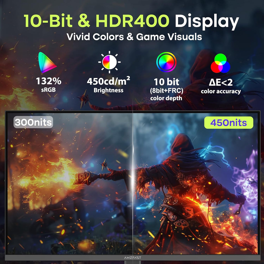Amzfast 27 Inch 200Hz WQHD (2560 x 1440) Fast IPS Gaming Monitor, Built-in Speakers, 1ms G-SYNC Compatible, HDR400, 132% sRGB, 96% DCI-P3, VESA 100x100, HDMI 2.0 x 2 & DP 1.4 x 2, AMZG27F5Q
