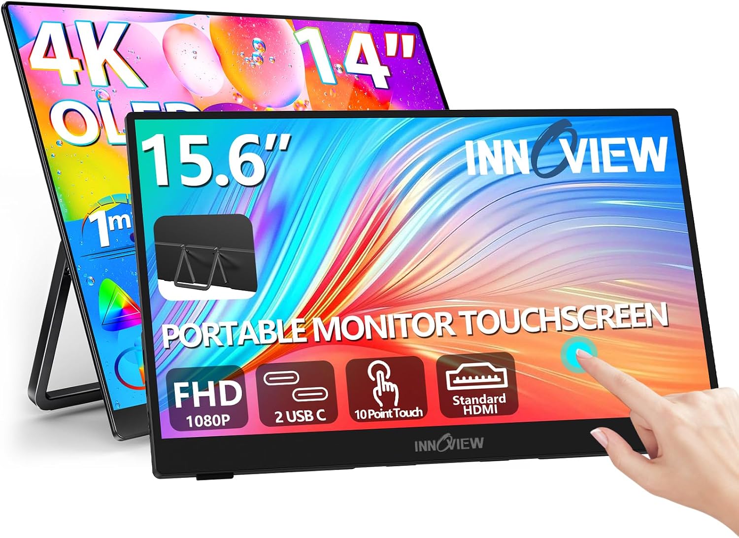 InnoView 15.6 Inch 1080P Touchscreen Portable Monitor and 14 Inch 4K OLED Travel Monitor