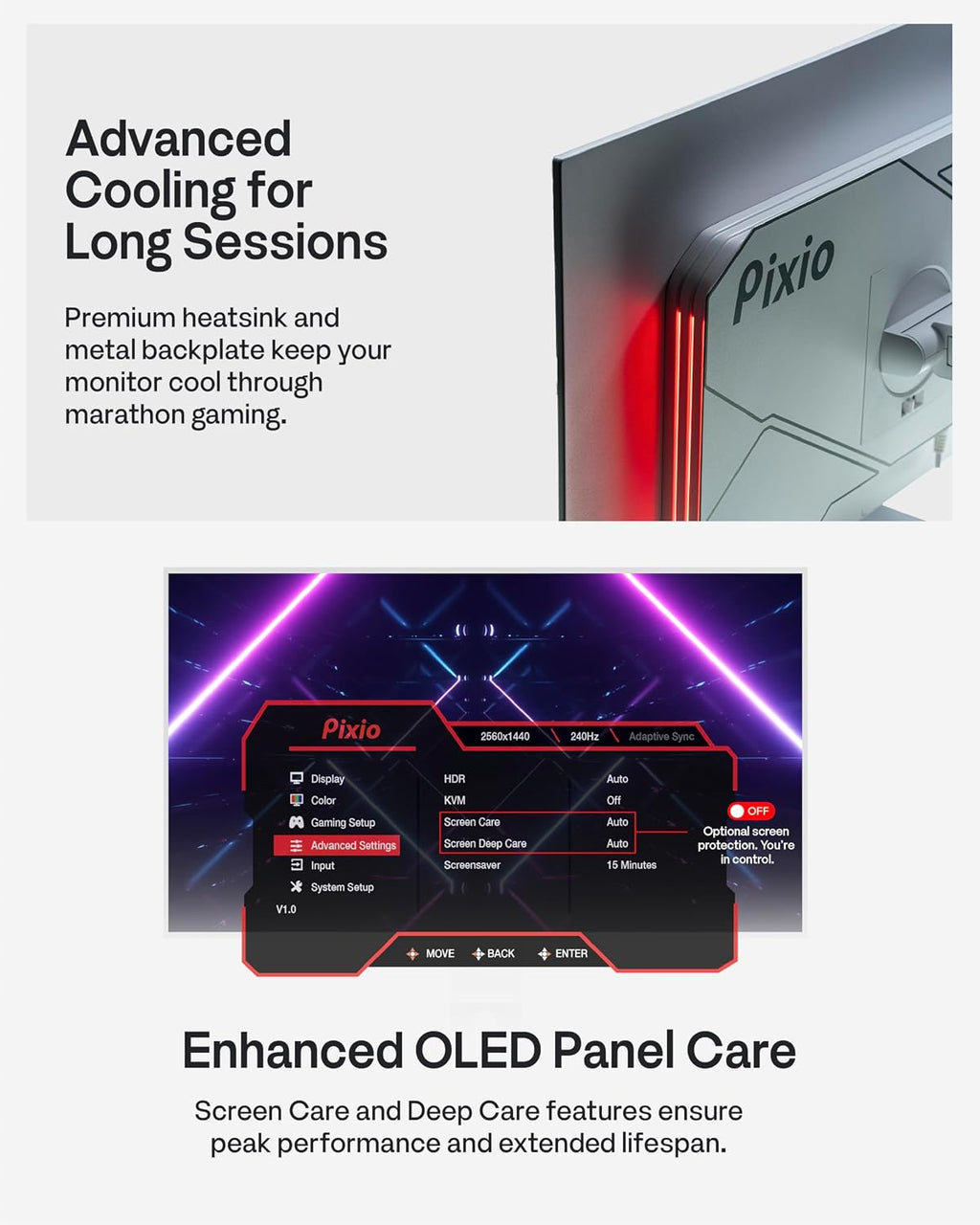 27' WOLED White Gaming Monitor, QHD 1440p, 240Hz, 0.03ms, DisplayHDR True Black 400, Adaptive Sync, KVM switch, Fully Adjustable Stand, HDMI 2.1, DisplayPort, USB-C, RGB light, PX277 OLED Max V2 White