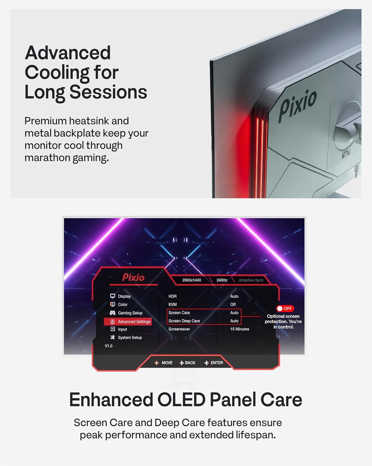27' WOLED White Gaming Monitor, QHD 1440p, 240Hz, 0.03ms, DisplayHDR True Black 400, Adaptive Sync, KVM switch, Fully Adjustable Stand, HDMI 2.1, DisplayPort, USB-C, RGB light, PX277 OLED Max V2 White
