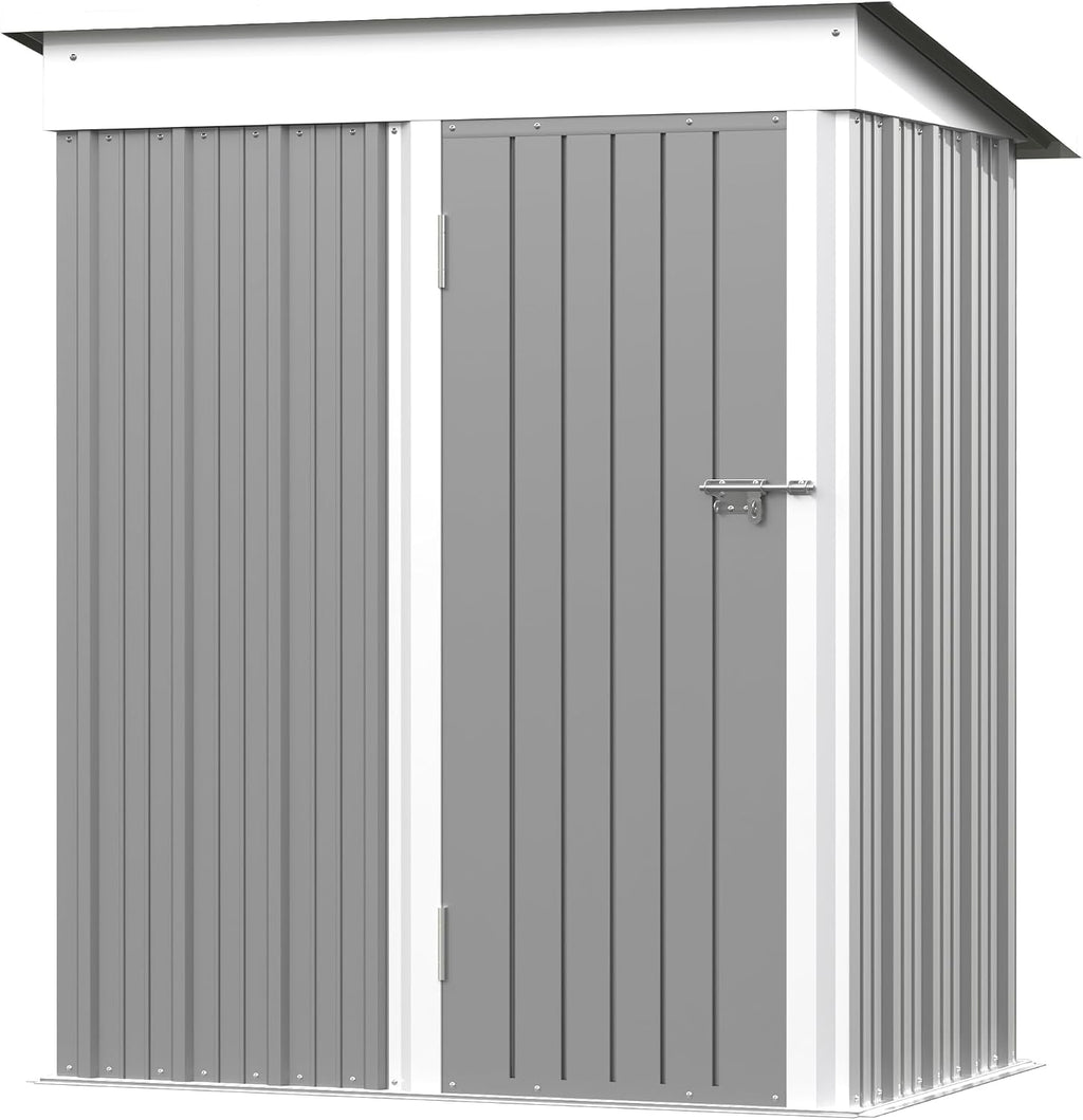 Greesum 5x3FT Outdoor Storage Shed, Utility Tool Shed Metal Storage Garden Shed with Door & Lock for Patio Storage, Gray
