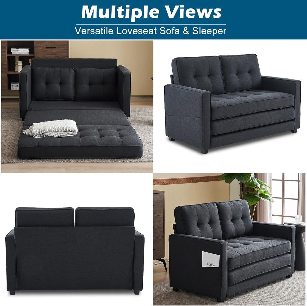 VINGLI Upgraded Loveseat Sleeper, 53.5' W 83' L Convertible Sofa Bed Couch Futon Couches for Living Room, Folding Couch Bed for Small Spaces, Fold Out Floor Gaming Sofa Bed for Basement, Black