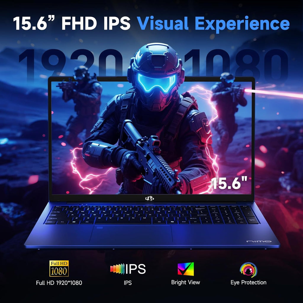NIMO 2026 Laptop 15.6' FHD – AMD Ryzen 7 7735HS 8C/16T, Radeon 680M, 16GB DDR5, 1TB NVMe SSD, Backlit Keyboard, Fingerprint Unlock, 100W USB-C PD – Ideal for Students, Professionals, Creators