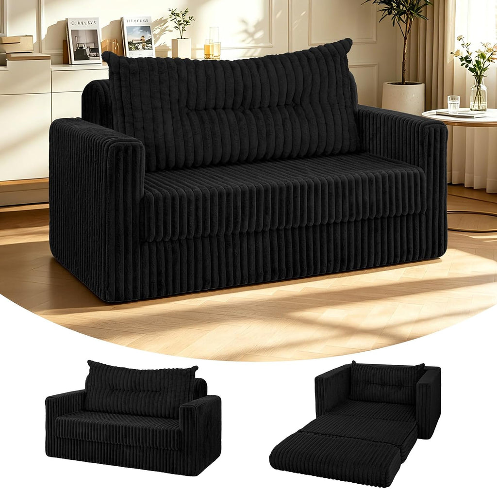 HABUTWAY Folding Sofa Bed, 2 in 1 Convertible Sleeper Chair with Pillow, Portable Fold Out Chair Bed with Armrest, Comfy Floor Couch, Lazy Sofa for Living Room Bedroom Dorm Home Office, Black