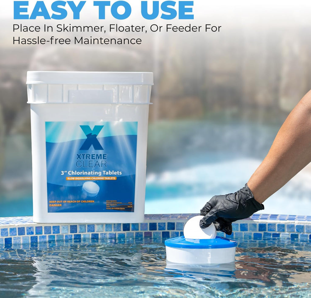 Xtremeclear 3' Swimming Pool Chlorine Tablets 99% Pure Tri-Chlor Pool Sanitizer 45LBS Slow Dissolving Chlorinating Tabs for Swimming Pools, Hot Tubs, Spa