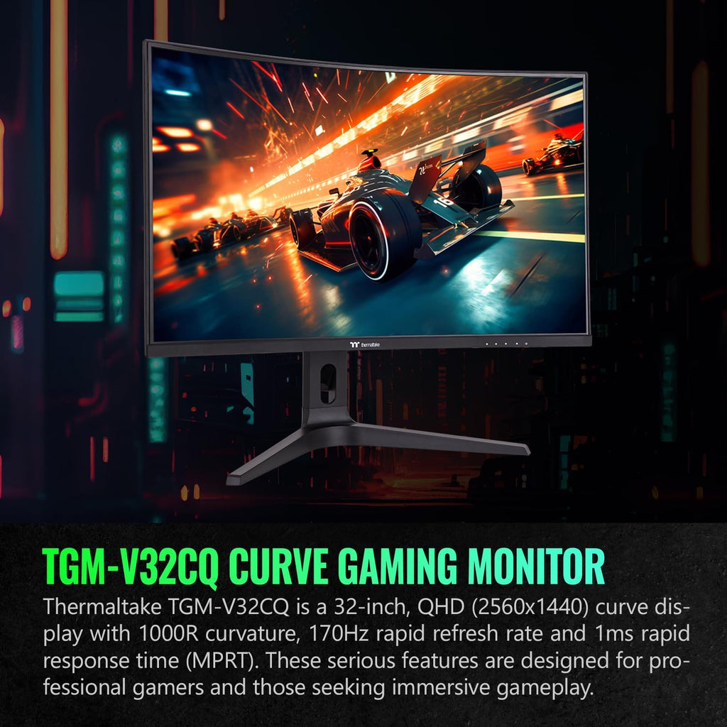 Thermaltake TGM-V32CQ Gaming Monitor/32in/CurveQHD 2K 1440P/170 Hz Refresh Rate/Black, GM-GCE-32CEQB-US