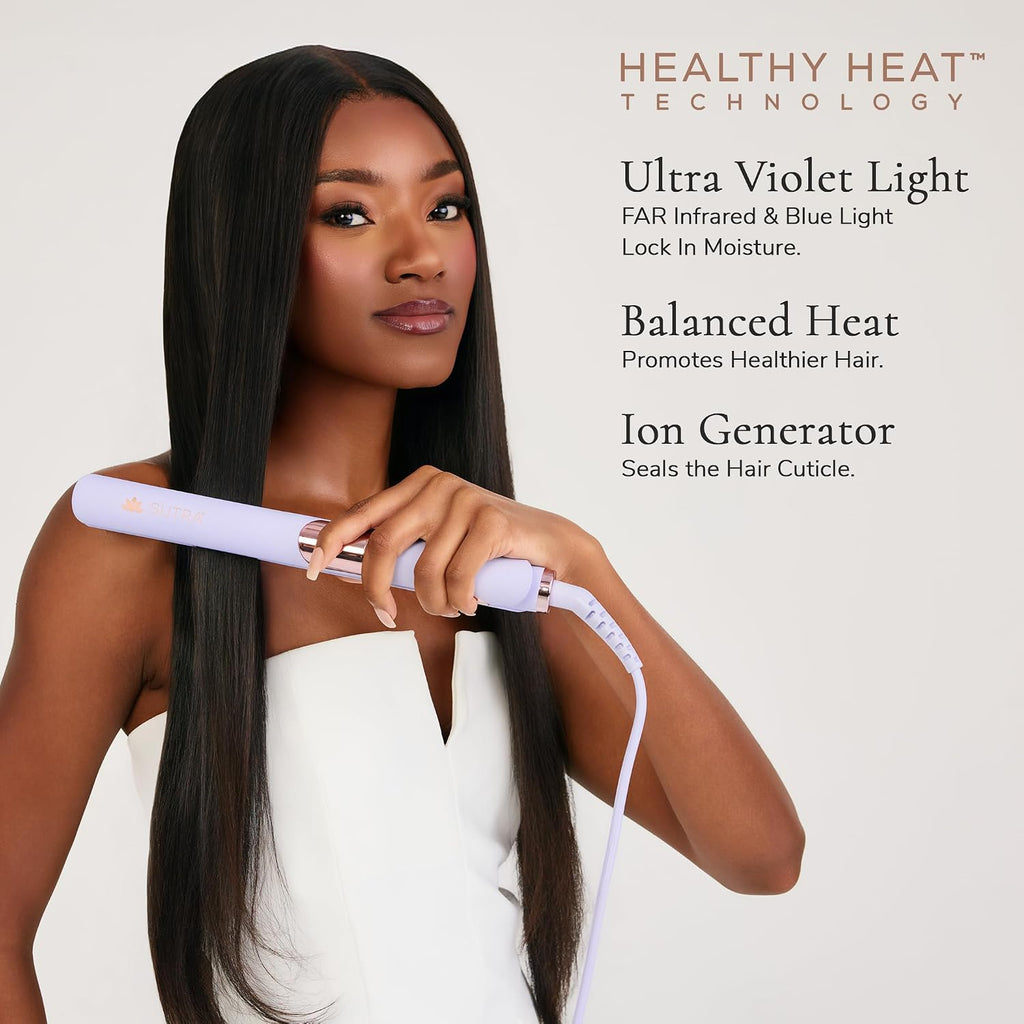 SUTRA Ultra Violet Flat Iron - 1' Infrared & Blue Light Ceramic Flat Iron with Ionic Technology, Digital Temp Control to 450°F, Floating Plates, Dual Voltage, Auto Shut Off, Smooth Styling