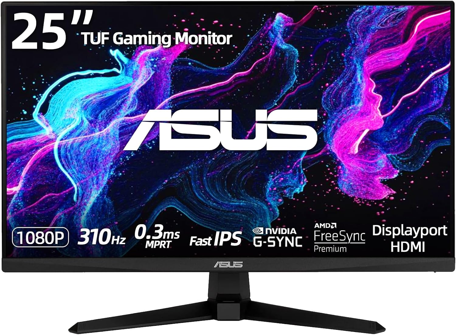 ASUS 24.5' FHD Gaming Monitor, Fast IPS Display, 310Hz, 0.3ms, G-SYNC Compatible, FreeSync Premium, ELMB Sync, 99% sRGB, AI-Powered Gaming Enhancements, Bult-in Speaks, HDMI, DisplayPort