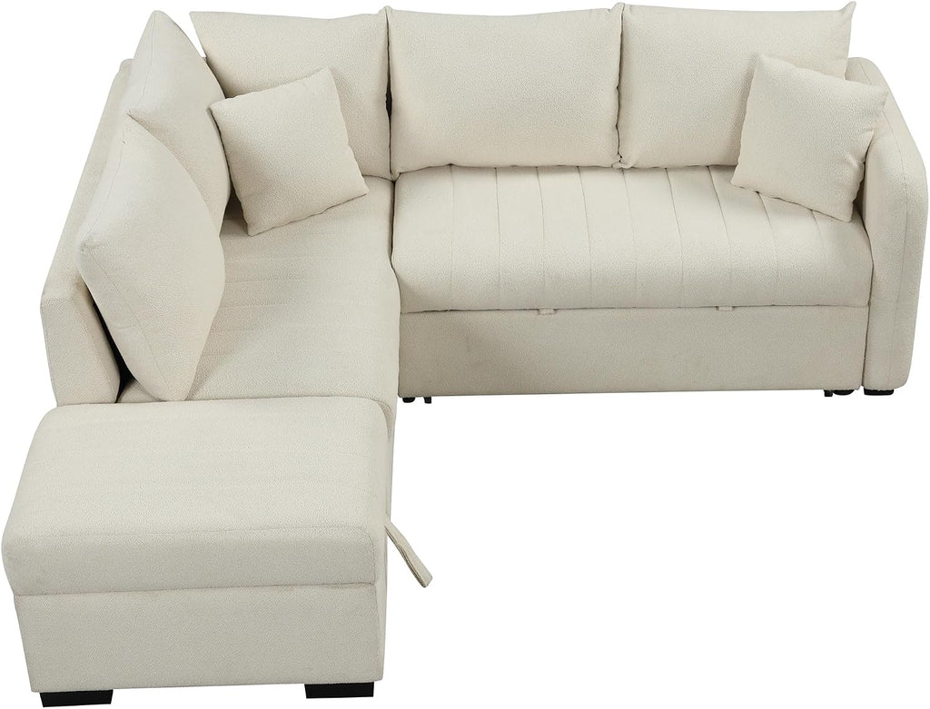 LUMISOL 82.6' Convertible Sleeper Sofa Bed with Storage Ottoman, L-Shaped Sectional Sofa with Charging Stations, Pull Out Sofa Couch with Chaise for Living Room, Apartment, Beige