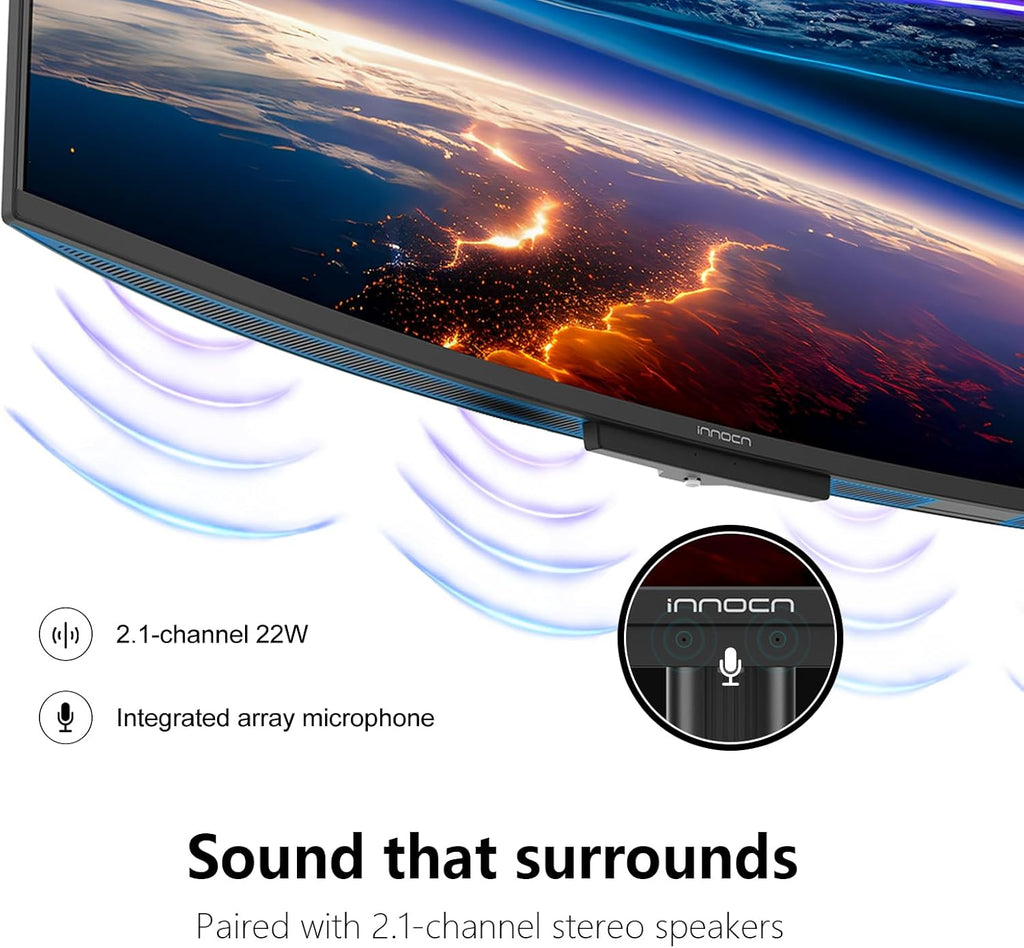 INNOCN 49' 49Q1S OLED Curved Gaming Monitor 5120 x 1440p 240Hz, 0.03ms, USB Type C 90W, HDMI 2.1, DisplayPort, USB Hub, Surrounding Speakers, Adaptive-Sync, Height Adjustable Stand, Black