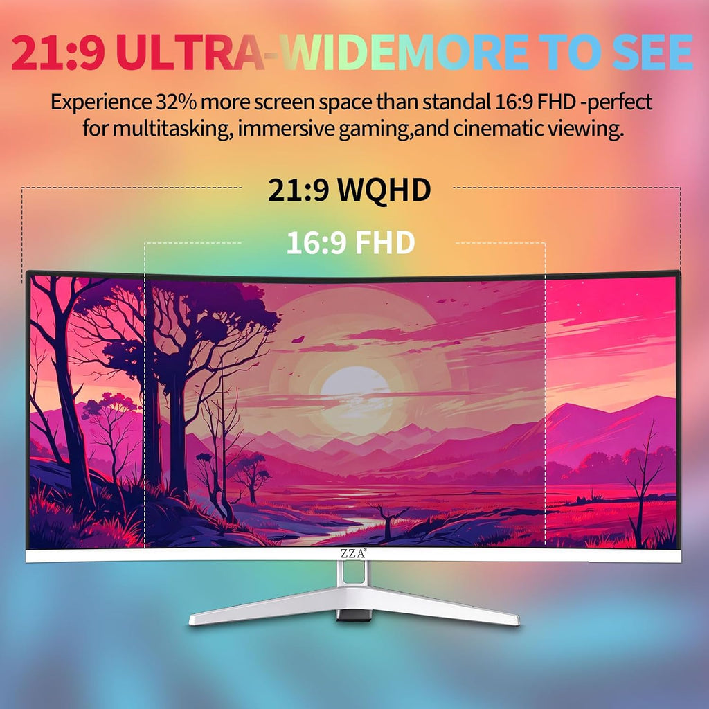 34'' Ultrawide Curved Monitor-WQHD 3440x1440 Resolution,100Hz, IPS Panel, Built-in Speakers,3800R Curvature,HDR10,AMD FreeSync Premium,21:9 Aspect Ratio,Low Blue Light,Flicker-Free Technology-White
