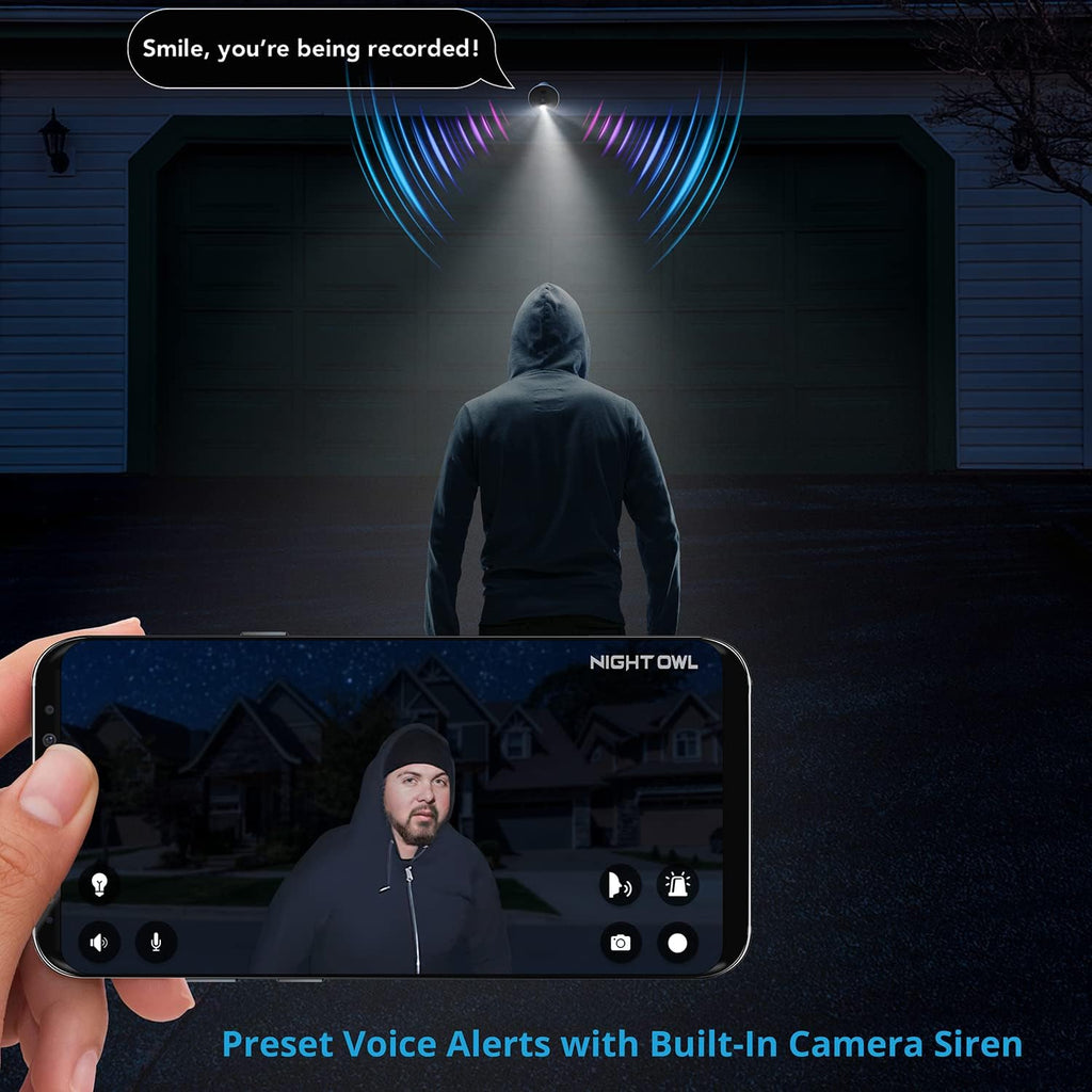 Night Owl Wi-Fi IP 4K HD Indoor/Outdoor Dual Spotlight Cameras with 2-Way Audio, Preset Voice Alerts and Built-in Camera Siren