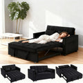 70' 3-in-1 Velvet Sleeper Sofa Bed, Convertible Pull Out Couch w/Adjustable Back, Armrests & Storage. Modern Black Futon for Living Room, Bedroom, Small Space - 2 Pillows Included Black