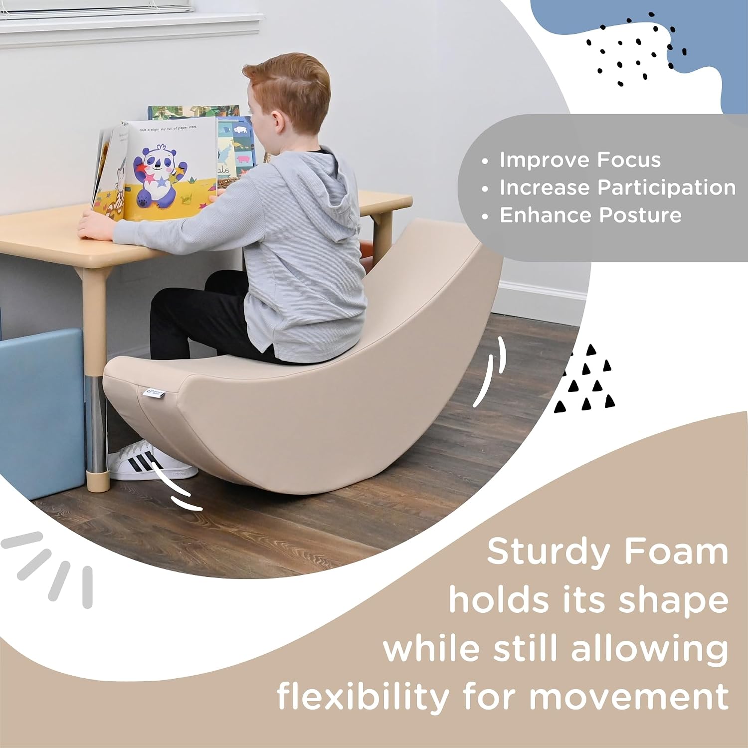 Children's Factory Happy Rocker, Flexible Classroom Seating, Active Seating for Young Learners, Banana Chairs for Kids, Sand