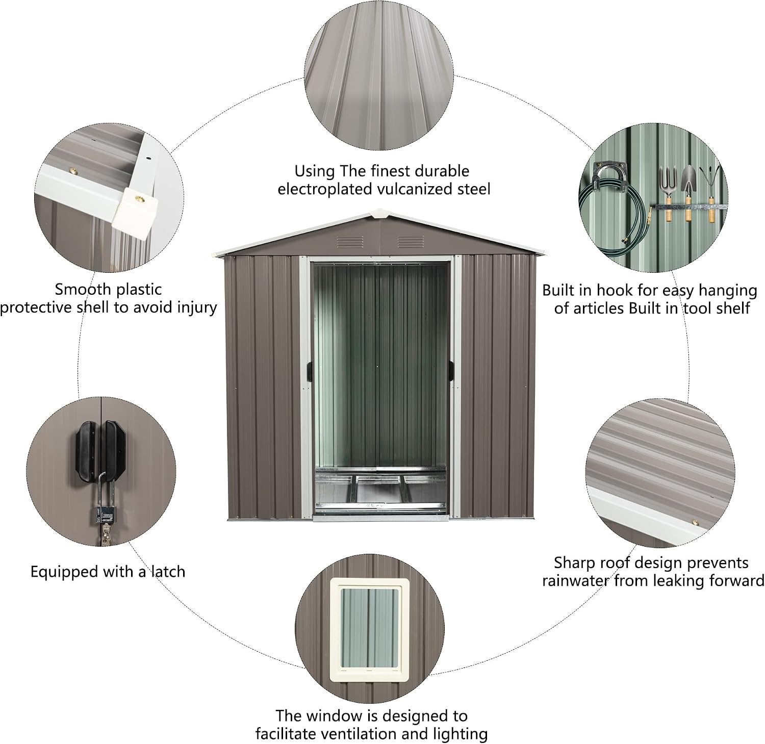 6 x 4 Ft Outdoor Storage Shed, Sturdy Metal Garden Shed with Base Foundation, Waterproof Patio Tools Shed Storage House with Sliding Doors and Window for Backyard Lawn, Gray
