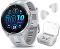 Garmin Forerunner 965 Premium GPS Running and Triathlon 47mm Smartwatch with AMOLED Touchscreen Display, Titanium Bezel Whitestone Silicone Band White Earbuds Bundle, White +Wht EarBuds