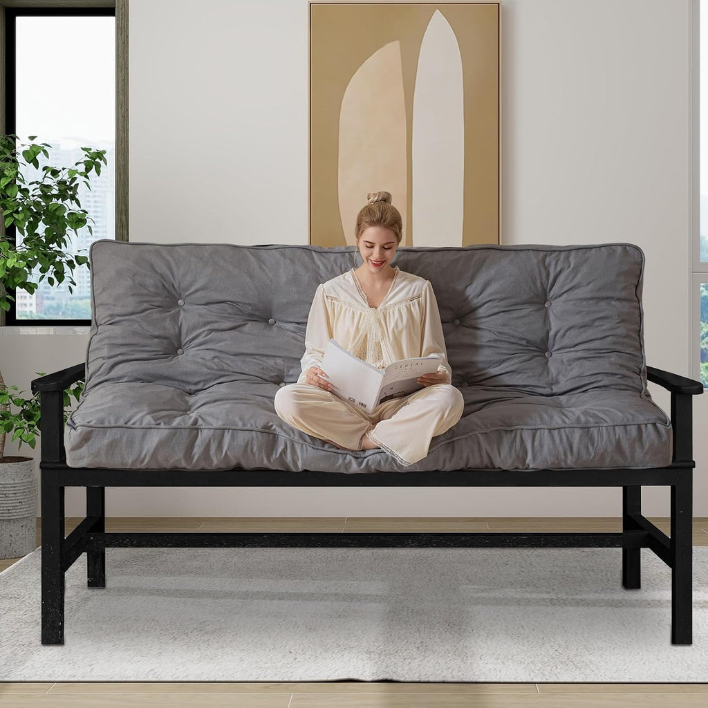 YOSHOOT 6 Inches Futon Mattress, Thick Futons Sofa Couch Bed, Floor Mattress for Adults, Shredded Foam Filling, Medium Firm(Frame Not Included), Grey, Full Size(54'x75')