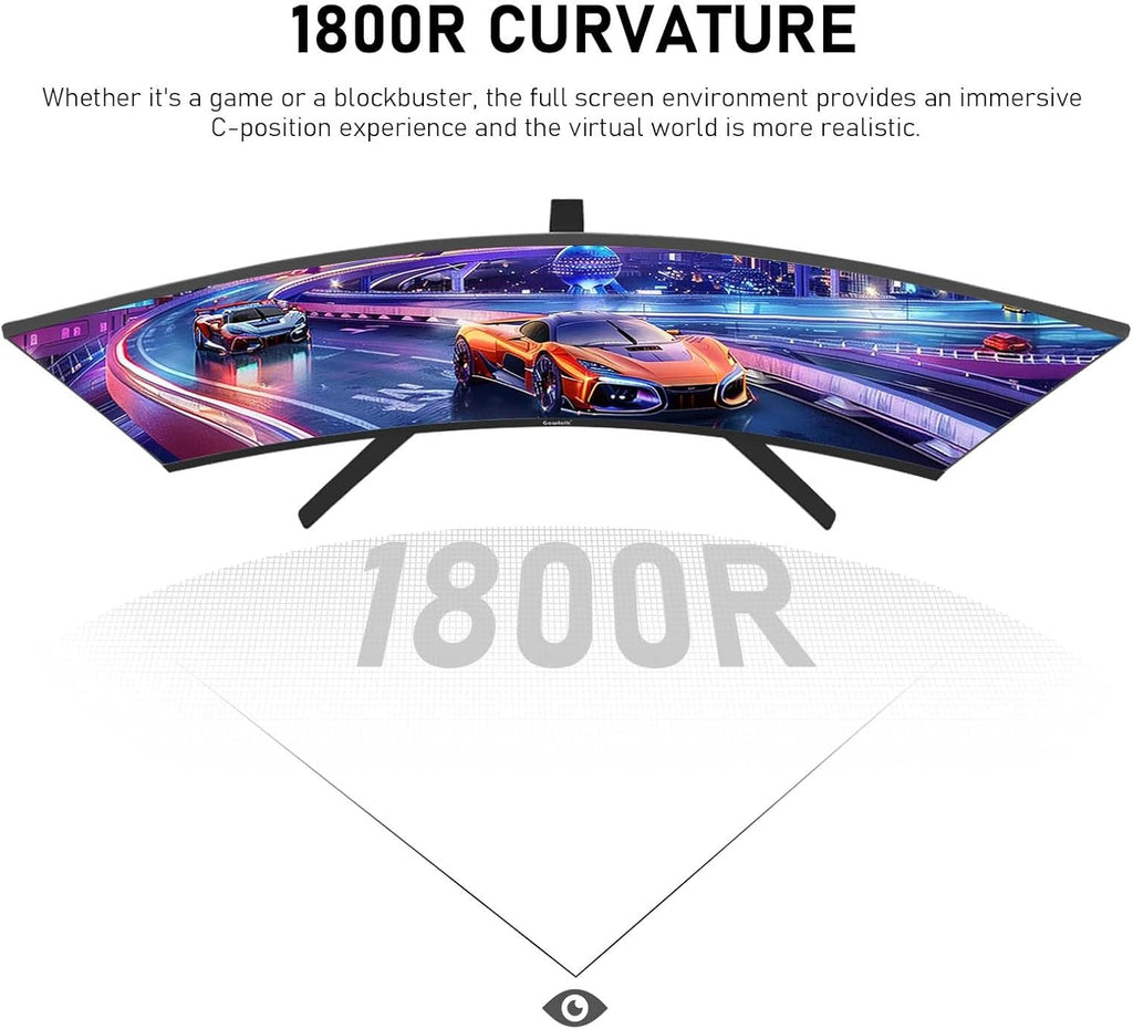 Gawfolk 27 Inch PC Computer Screen,1800R Curved Gaming 250Hz Monitors, FHD 1080p 1ms, Freesync, 98% sRGB,Built-in Speaker, HDMI2.0、DisplayPort, Compatible with Wall-Mounted 100 * 100MM-Black