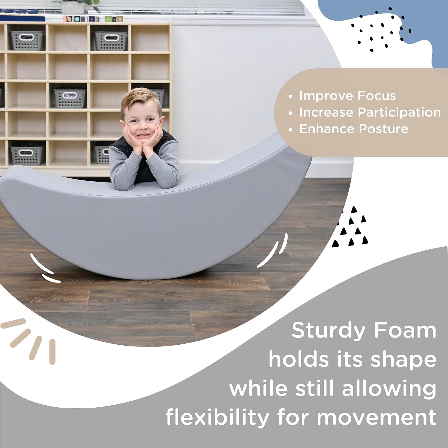Children's Factory Happy Rocker, Flexible Classroom Seating, Active Seating for Young Learners, Banana Chairs for Kids, Gray