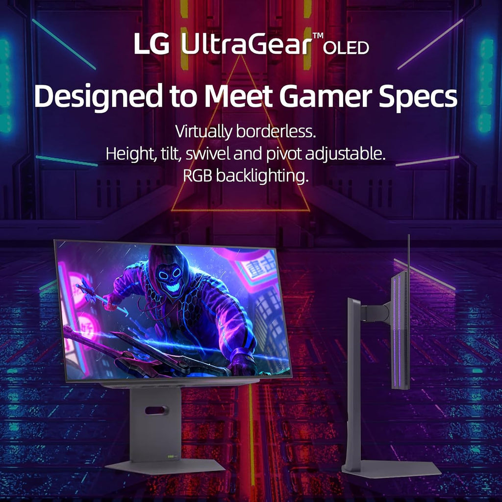 LG 27' OLED QHD (2560 x 1440) Gaming Monitor, 480Hz, 0.03ms, FreeSync Premium Pro, G-Sync Compatible, DisplayHDR True Black 400, DCI-P3 98.5%, RGB Lighting, Adjustable Stand