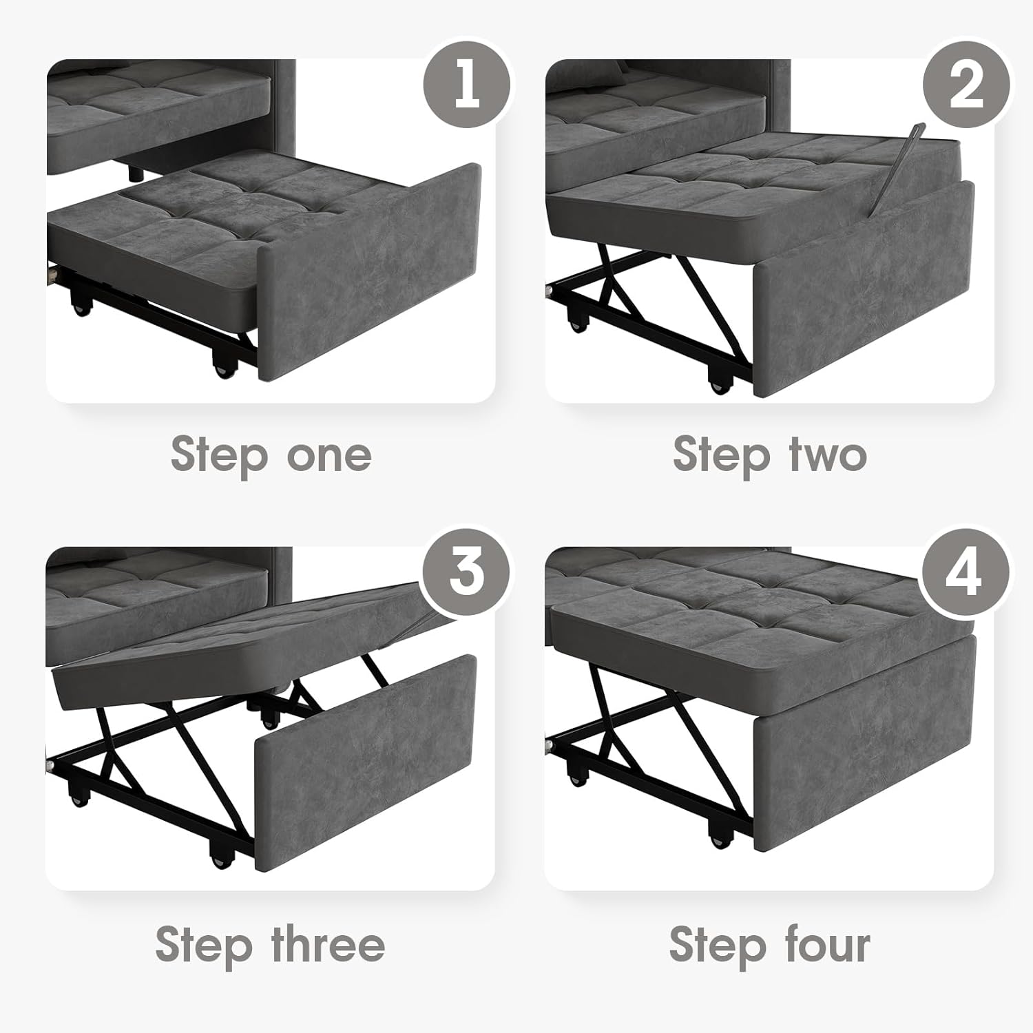 Vabches Sofa Bed Chair 3-in-1 Convertible, Sofa Bed Couches with Wing Table and USB Ports Outlet, Velvet Sleeper Chair with Adjustable Backrest and Two Pillows, Easy Assembly, Dark Grey