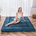 MAXYOYO Japanese Floor Mattress Futon Mattress, Thicken Sleeping Pad Foldable Roll Up Floor Futon for Adults Tatami Mat Dormitory Lounger, Bluestone, Queen Size