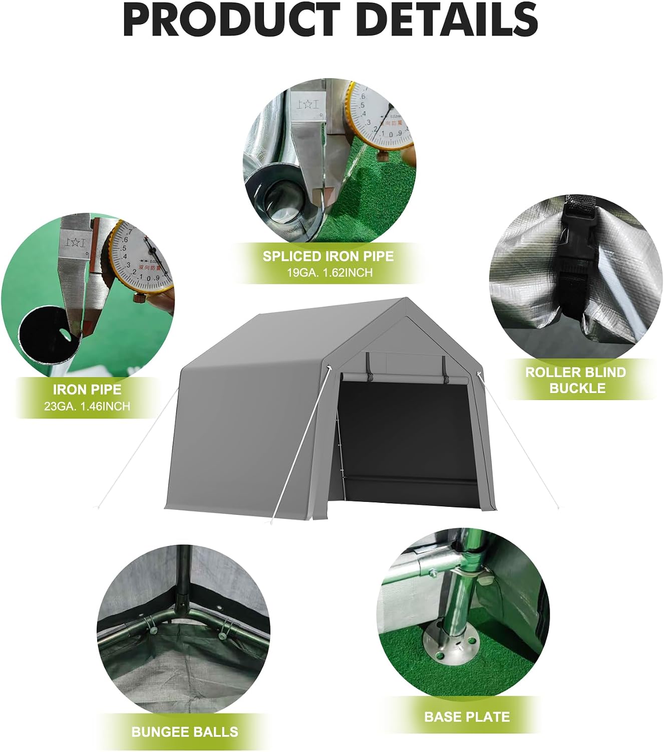 GarveeLife 6 x 6 ft Carport Storage Shed, Portable Garage with Roll-up Zipper Door, Heavy Duty Waterproof Tarp, Storage for Motorcycle, Bike, Firewood, Garden Tools