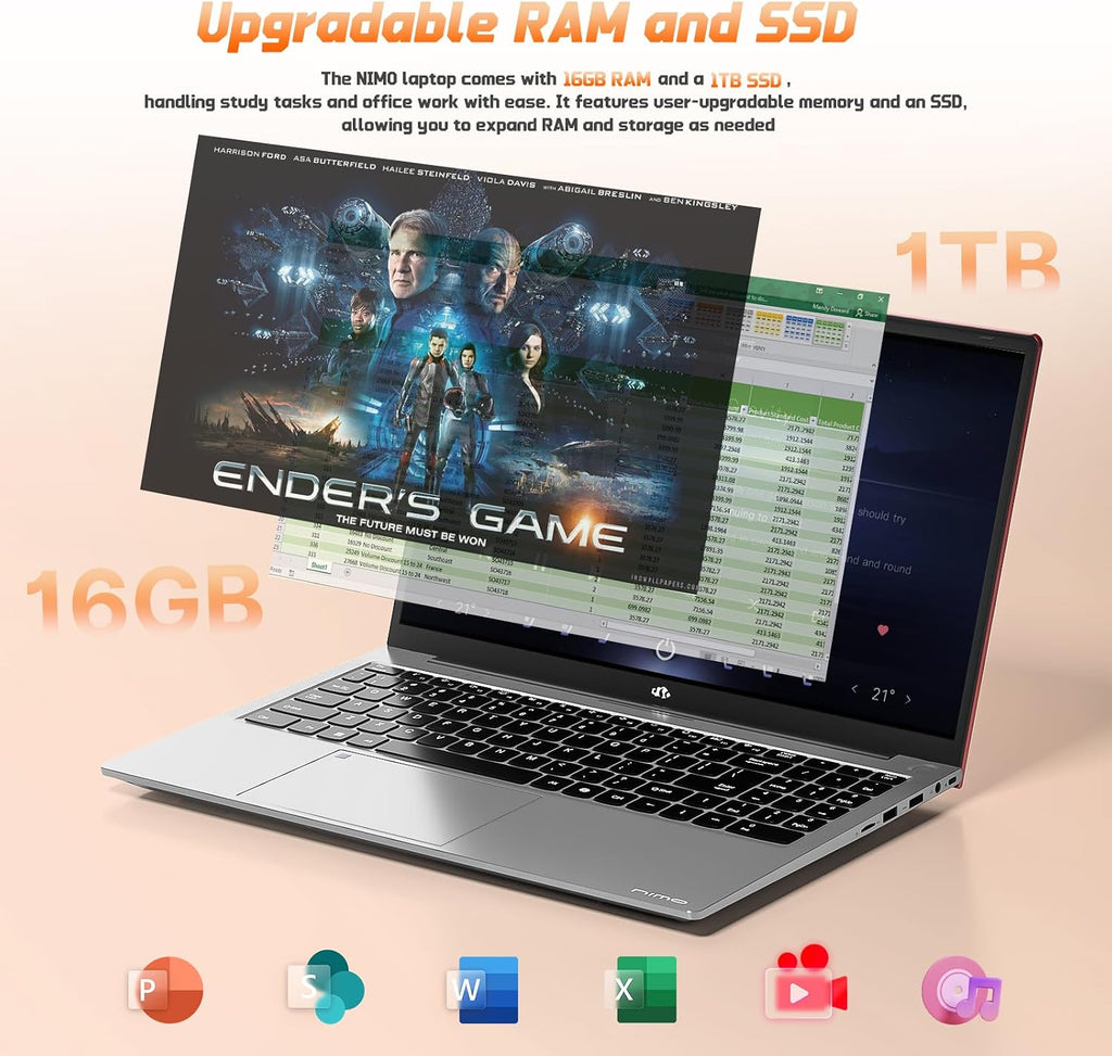 NIMO 15.6' Student Laptop, 16GB RAM 1TB SSD Intel Pentium N150 (Beat i3-1115G4, 4-Core Up to 3.4GHz), FHD Laptop with Backlit Keyboard 65W GaN Type-C Fingerprint, for Business and College Students