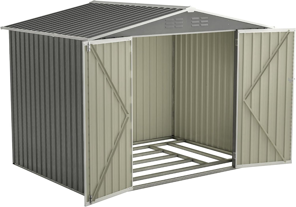 YOPTO 8 x 6 FT Outdoor Storage Shed with Floor Frame,Utility Metal Tool Storage with Lockable Doors,Air Vents & Waterproof Roof, Large Garden Shed for Backyard, Patio Lawn,Gray