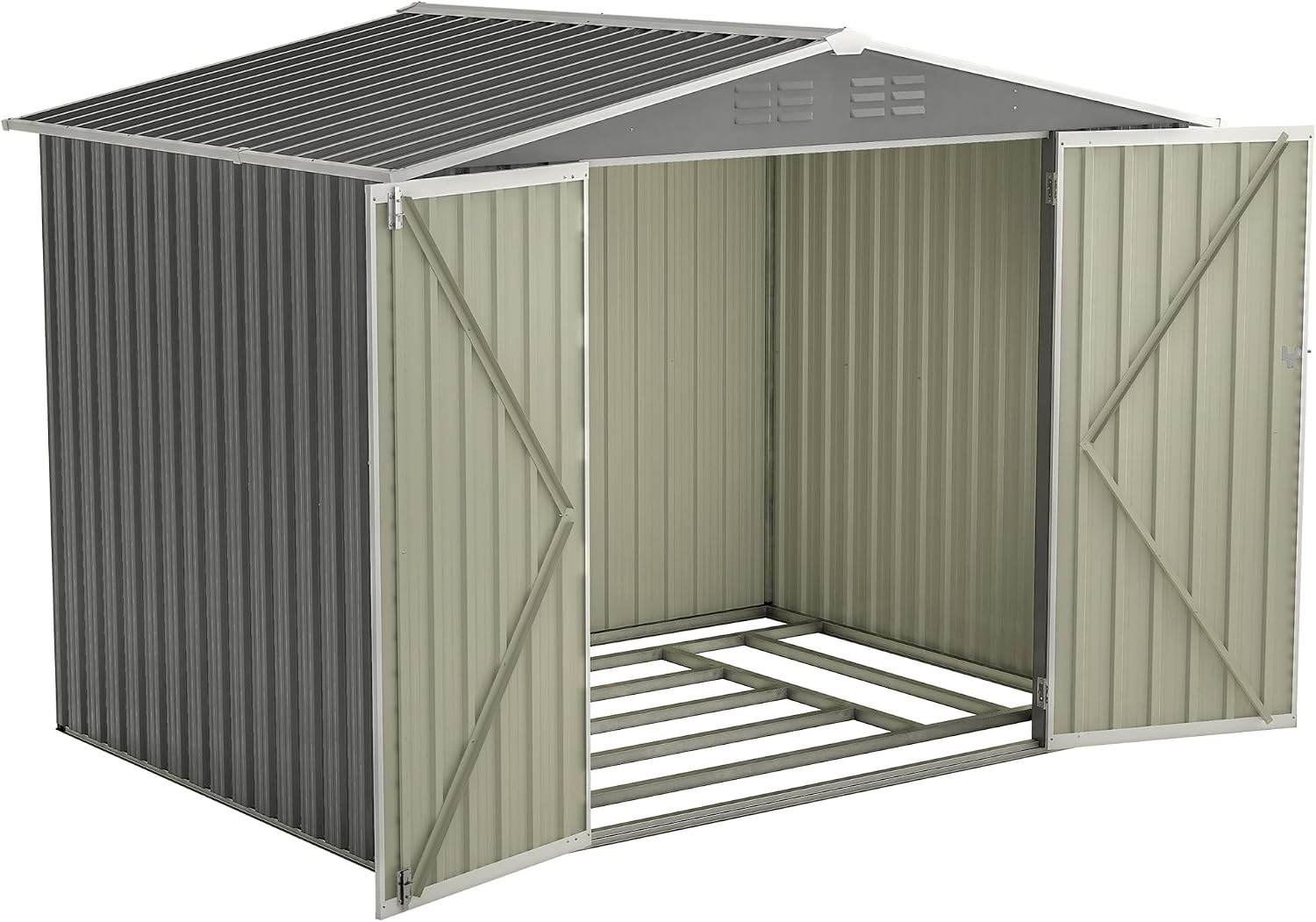 YOPTO 8 x 6 FT Outdoor Storage Shed with Floor Frame,Utility Metal Tool Storage with Lockable Doors,Air Vents & Waterproof Roof, Large Garden Shed for Backyard, Patio Lawn,Gray