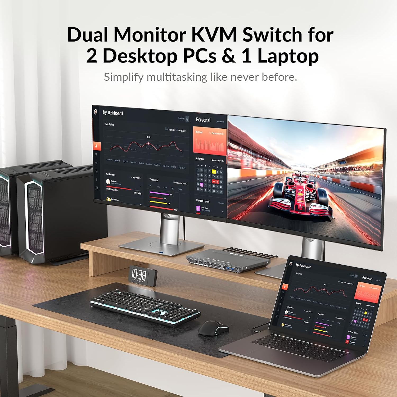 AV Access Docking Station KVM Switch 1 Laptop & 2 Desktop PCs, Dual 4K@60Hz Monitors, EDID Emulation, 100W USB C Charging, Gigabit Ethernet,High Refresh Rates,Ideal for Gaming, Office & Creative Work