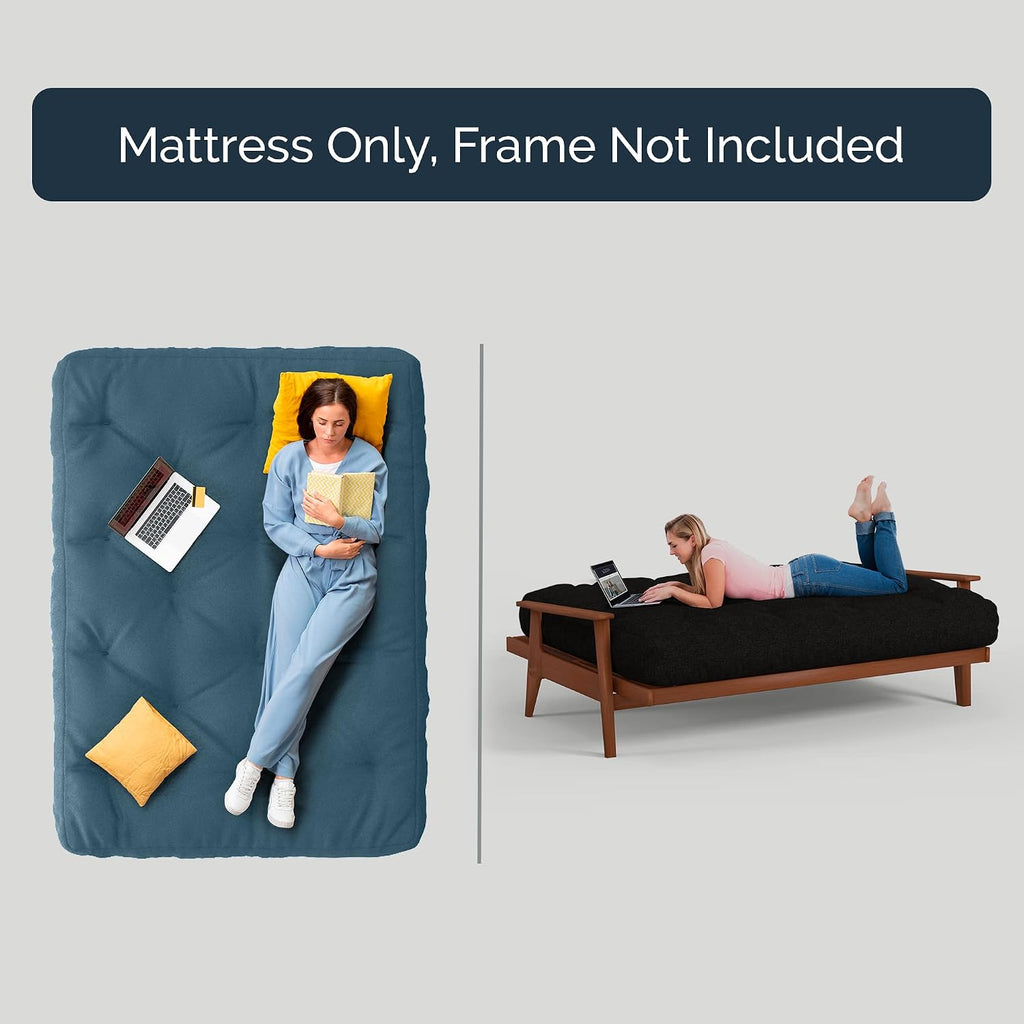 Loosh Home | 6' Queen Size Futon Sofa Bed Memory Foam Mattress - USA Made, Black, No Frame