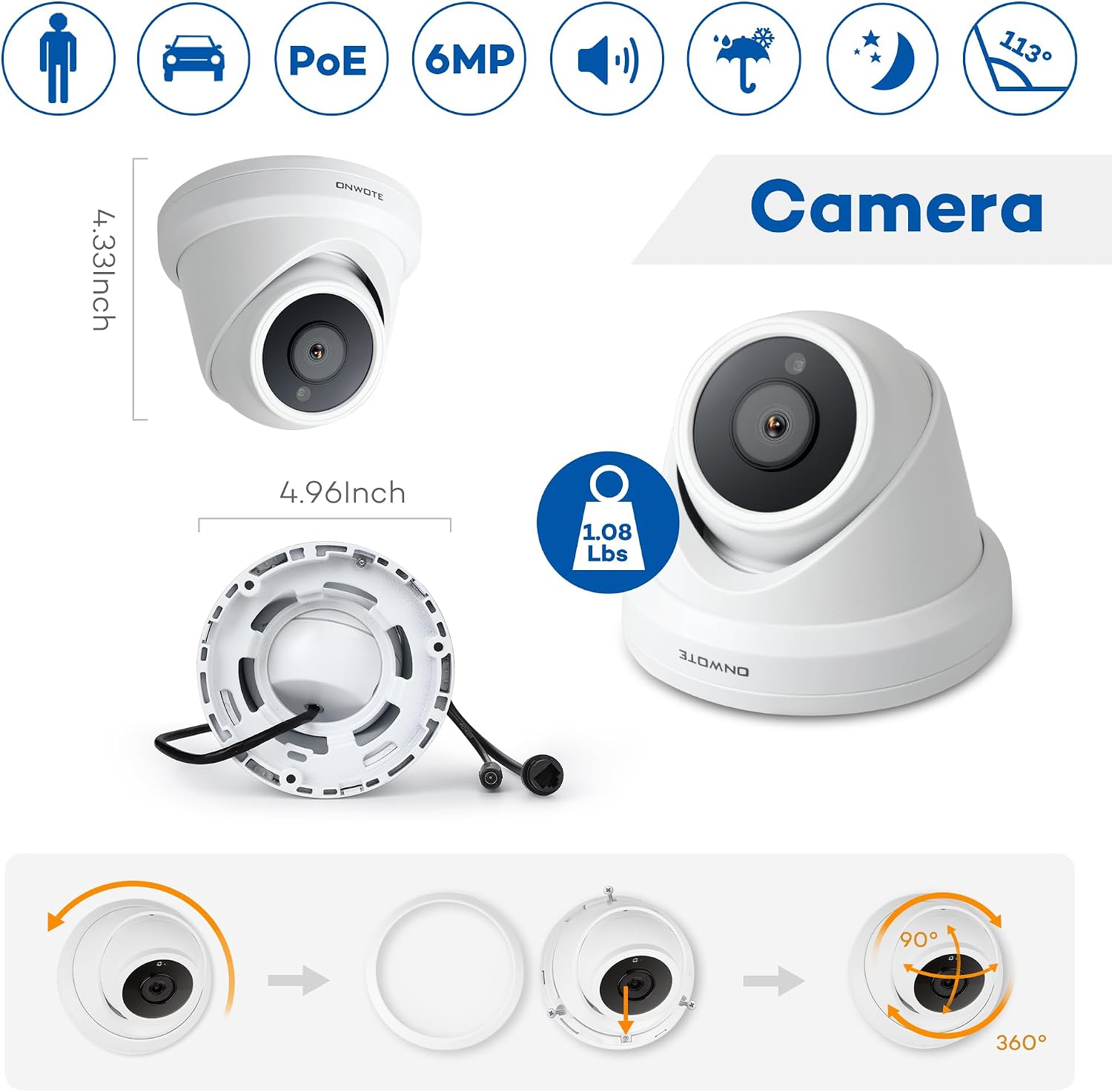 ONWOTE 32 Channel Security Camera System PoE, 12MP 32CH NVR 8TB, 32 Ports Switch, 24x 6MP Outdoor Audio PoE IP Cameras, AI Human Vehicle Detection, 24x Cables-2280ft, Commercial CCTV for Business
