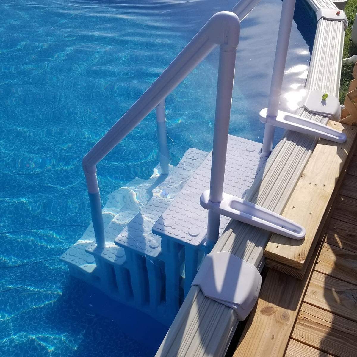 XtremepowerUS 4-Step Above Ground Swimming Pool Ladder Step to Deck Mounted Step Ladder W/Double Handle Rail Slip Prevent 48' to 54' inch, White