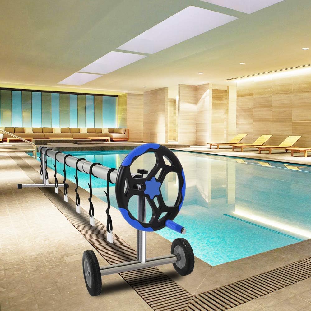 VINGLI Pool Cover Reel Set 18 FT Solar Reel for Inground Pool Solar Pool Cover Reel Solar Cover Blanket Reel Roller Blue