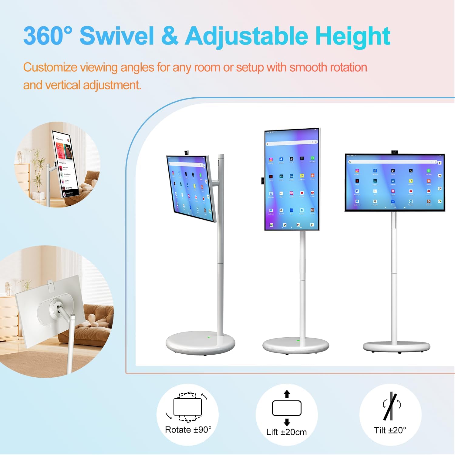 VLH 27 Inch Smart Portable TV, FHD Touch Screen Monitor on Wheels, Android 15, 6GB +128GB, Wireless Movable Display, EDLA-Certified, 13MP Camera, Speaker, 8 Hour Battery, HDMI, Voice Remote Control